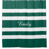 緑と白のストライプパターンパーソナライズされた名 シャワーカーテン (正面)