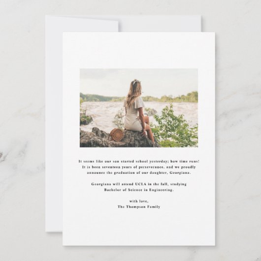 緑と白のストライプパターン写真卒業 案内状 (裏面)