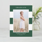 緑と白のストライプパターン写真卒業 案内状 (スタンド正面)