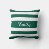 緑と白のストライプパターン名モノグラム クッション (裏面)