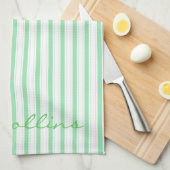 緑と白のストライプパターン キッチンタオル (四つ折り)