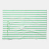 緑と白のストライプパターン キッチンタオル (横)