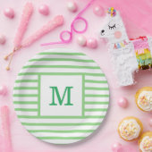 緑と白のストライプモノグラカスタムム ペーパープレート (パーティー)