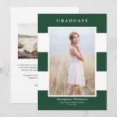 緑と白のストライプ柄の写真 卒業のお知らせ 案内状 (正面/裏面)