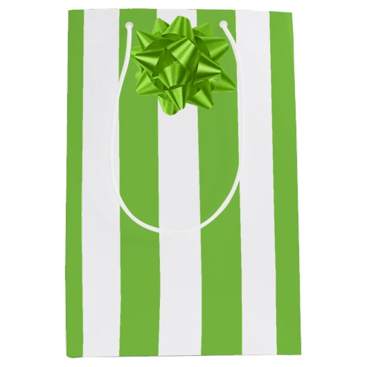 緑と白のストライプ ミディアムペーパーバッグ (正面)