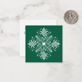 緑と白のスノーフレークミニクリスマスカード ノートカード (正面/裏面インサイチュ)