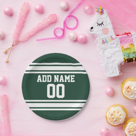 緑と白のスポーツストライプのジャージパーソナライズされたー ペーパープレート (パーティー)