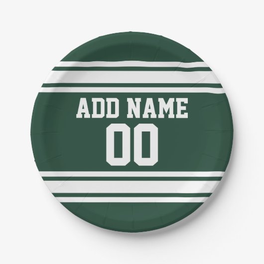 緑と白のスポーツストライプのジャージパーソナライズされたー ペーパープレート (正面)