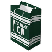 緑と白のスポーツストライプのジャージパーソナライズされたー ミディアムペーパーバッグ (正面アングル)