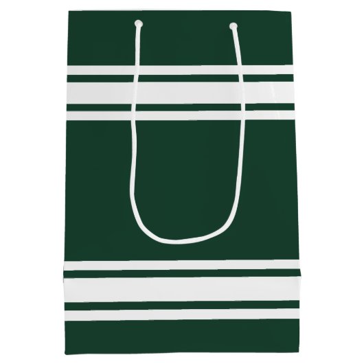 緑と白のスポーツストライプのジャージパーソナライズされたー ミディアムペーパーバッグ (裏面)