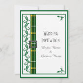 緑と白のタータンチェックの伝統的結婚格子模様 招待状 (正面)