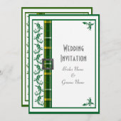 緑と白のタータンチェックカスタム 招待状 (正面/裏面)