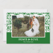 緑と白のダマスクのクリスマスフォト シーズンカード (正面)