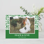 緑と白のダマスクのクリスマスフォト シーズンカード (スタンド正面)