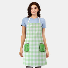 緑と白のチェック エプロン