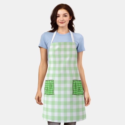 緑と白のチェック エプロン (着用した状態)