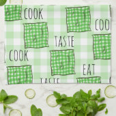 緑と白のチェック キッチンタオル (折り畳み)