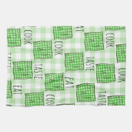 緑と白のチェック キッチンタオル