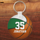 緑と白のチームカラーを持つ男の子バスケットボール キーホルダー (正面)