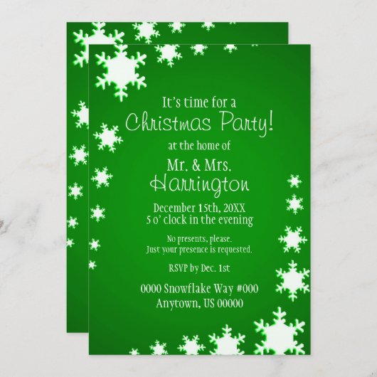 緑と白のテーマクリスマスパーティー 招待状 (正面/裏面)