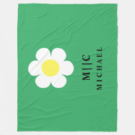 緑と白のデイジーシンプルモノグモダンラムかわいい フリースブランケット