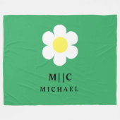 緑と白のデイジーシンプルモノグモダンラムかわいい フリースブランケット (正面(横))