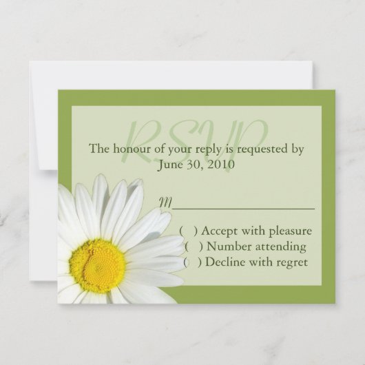 緑と白のデイジー結婚式招待状RSVPカード 出欠カード (正面)