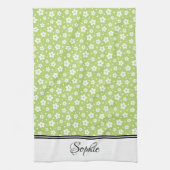 緑と白のデイジー パーソナライズされた キッチンタオル (縦)