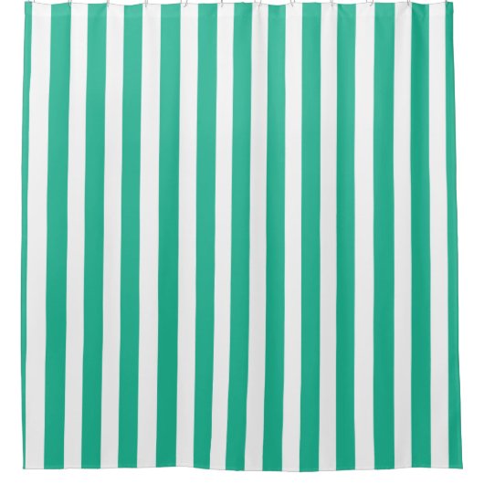 緑と白のデッキチェアストライプ シャワーカーテン (正面)