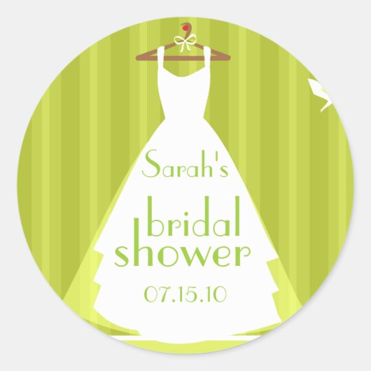 緑と白のド結婚レスブライダルシャワー ラウンドシール (正面)