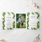 緑と白のバナナ葉のトロピカル結婚ズ 三つ折り招待状 (内部)