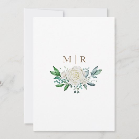 緑と白のバラの金ゴールドフレーム素朴結婚ズ 招待状 (裏面)