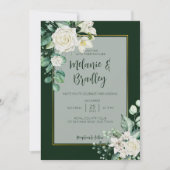 緑と白のバラエレガントのシンプル結婚 招待状 (正面)