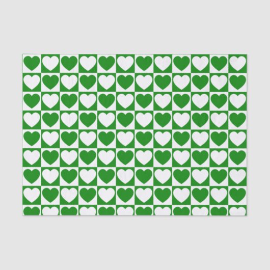 緑と白のパタ市松模様にーン(ハート付き) 薄葉紙 (正面)