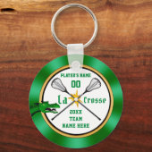 緑と白のパーソナライズされたラクロスキーホルダー キーホルダー (正面)