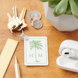 緑と白のパームパルメットツリーモノグラム キーホルダー