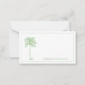 緑と白のパームパルメットツリーモノグラム ノートカード (正面)