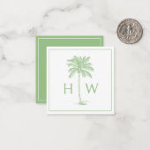 緑と白のパームパルメットツリーモノグラム ノートカード (正面/裏面インサイチュ)