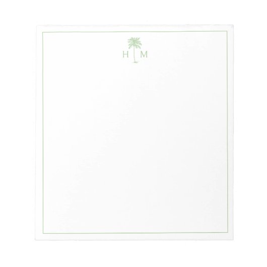 緑と白のパームパルメットツリーモノグラム ノートパッド (正面)