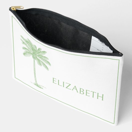 緑と白のパームパルメットパーソナライズされたツリー アクセサリーポーチ (見開き)