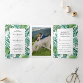 緑と白のパーム葉のトロピカル結婚ス 三つ折り招待状 (内部)