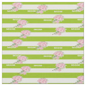 緑と白のピンクの花ストライプが ファブリック (クローズアップ)