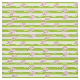 緑と白のピンクの花ストライプが ファブリック