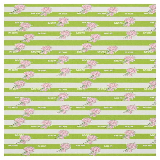 緑と白のピンクの花ストライプが ファブリック (見本)