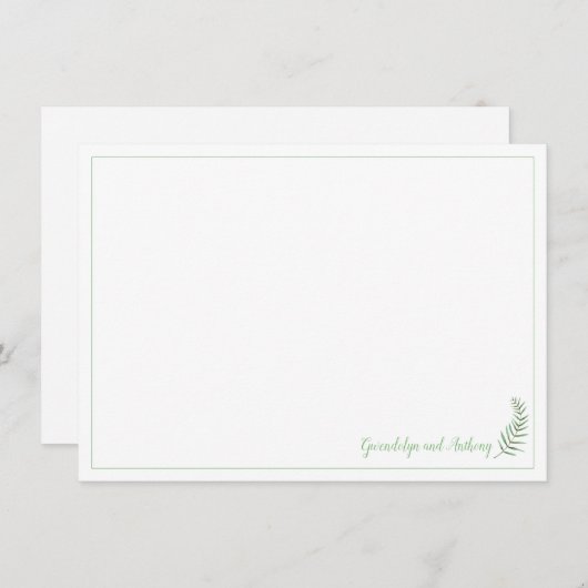 緑と白のファーンパーソナライズされたフラットノート 招待状 (正面/裏面)