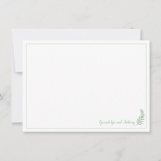 緑と白のファーンパーソナライズされたフラットノート 招待状 (正面)