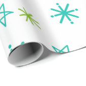 緑と白のフェスティバルスターズモダンクリスマス ラッピングペーパー (ロールコーナー)