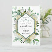 緑と白のフローラと金ゴールド・フレーム 招待状 (スタンド正面)