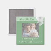 緑と白のフローラは日付写真マグネットを保存 マグネット (正面/裏面)