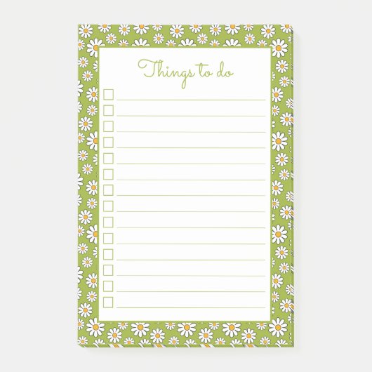 緑と白のフローラデイジーパターンの一覧 ポストイット (正面)